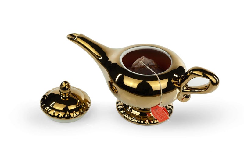 Aladdin Disney's Aladdin Golden Genie Lamp Ceramic 32 Ounce Teapot Beautiful Magical Tea Brewing Kettle Whimsical Polished Hot Beverage Serving Crock With Lid - Image 1